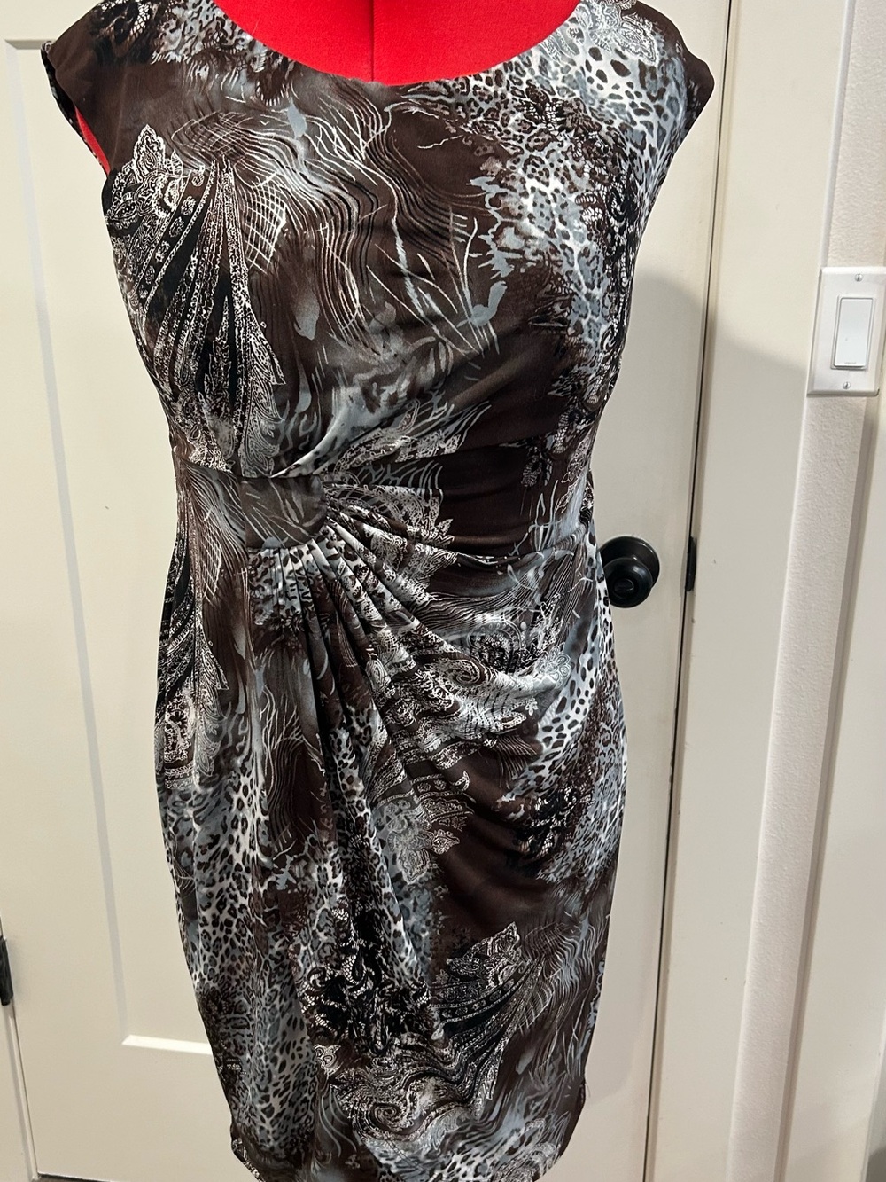 connected apparel Brown Light Blue & White Paisley Sheath Midi Dress